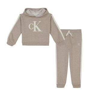 Calvin Klein Baby Girl Side-Striped Signature Fleece Hoodie Set 24M